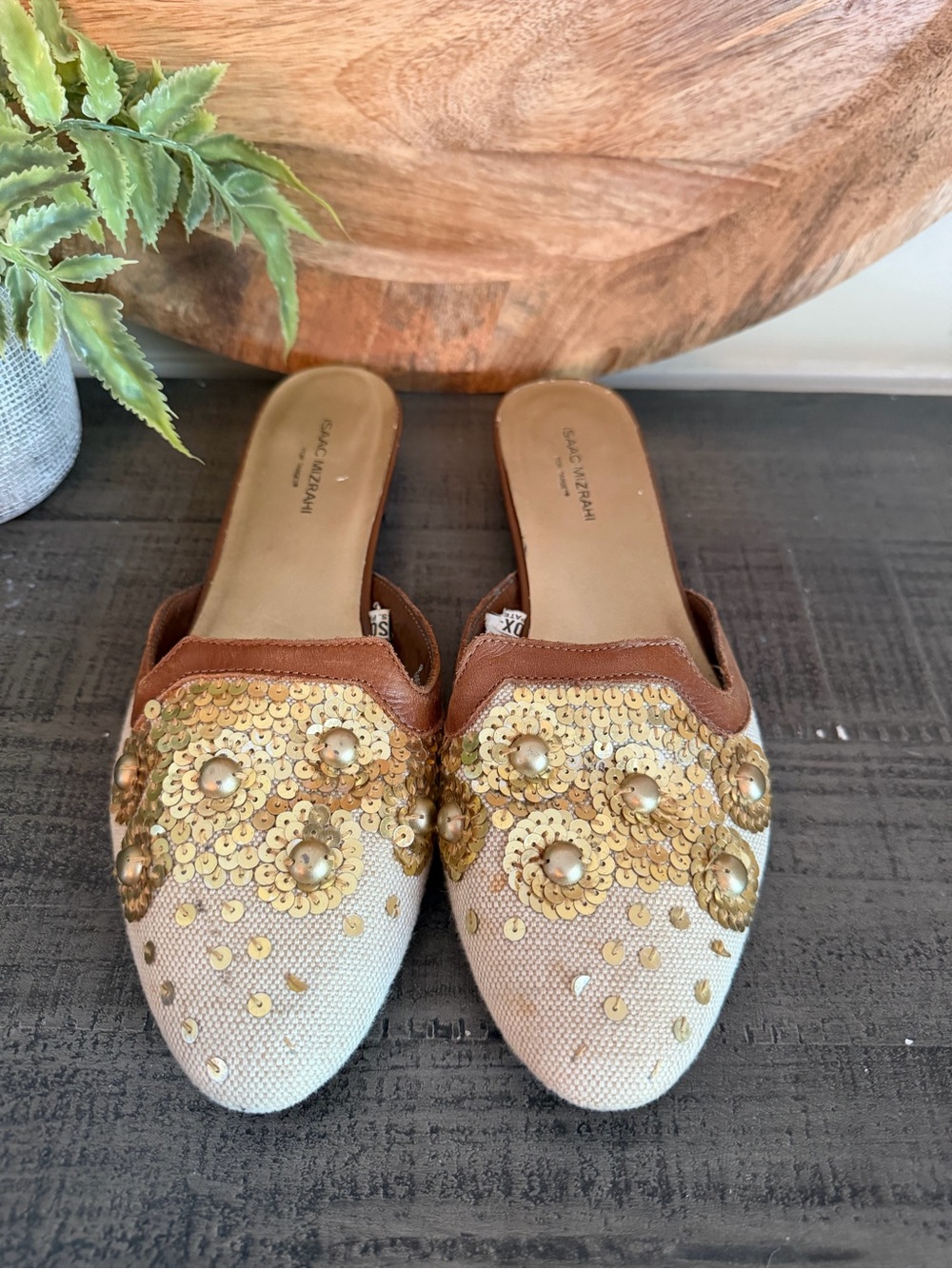 Isaac Mizrahi Sharon Embellished Sequin Mule Flats Shoes Women's Size 9